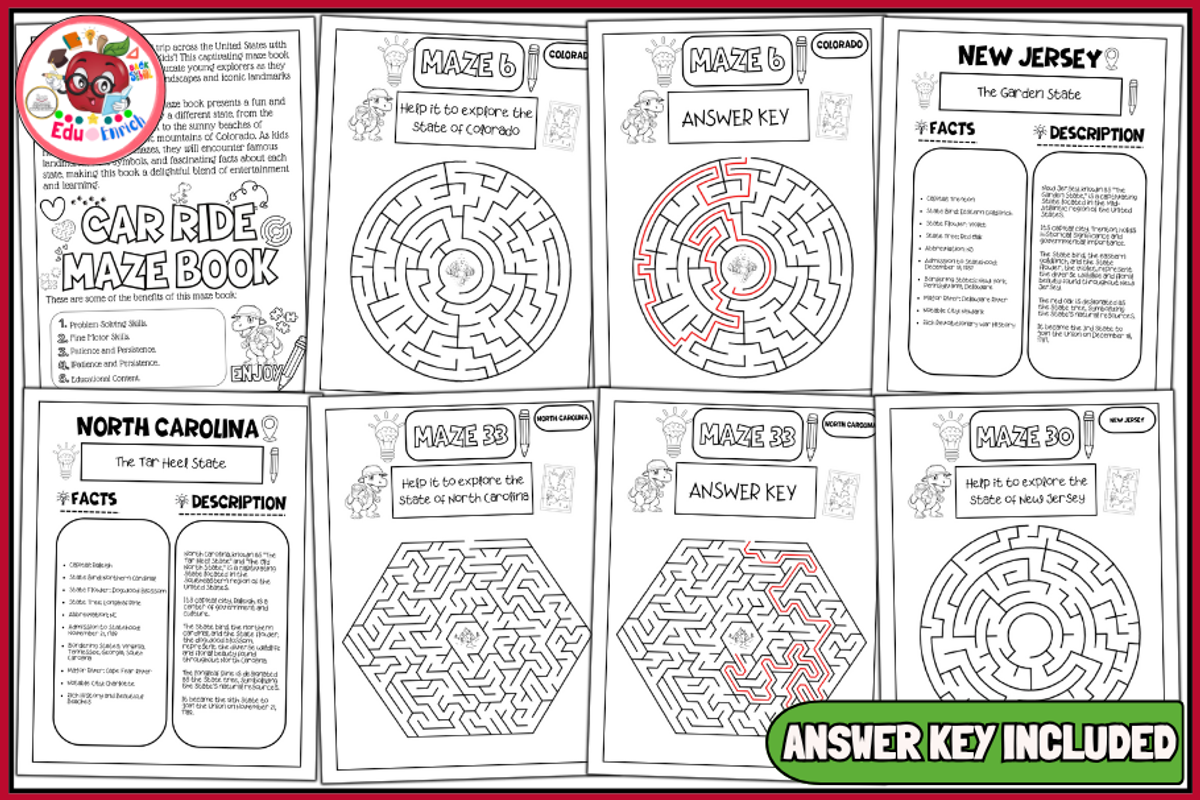 50 States Puzzles Mazes Worksheets, an Education Illustration by EduEnrich (Photo 3 of 3)