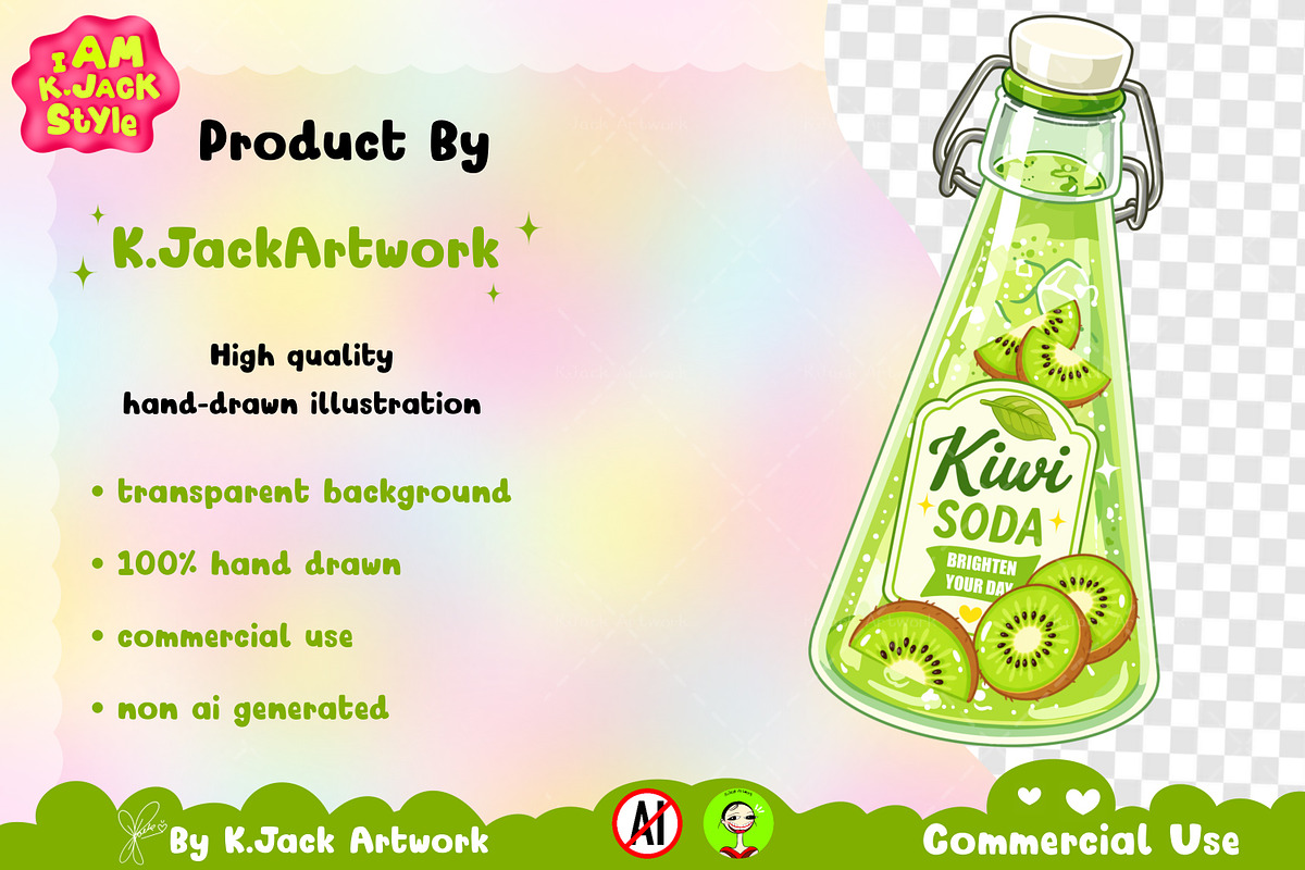 Cute Kiwi Soda Clipart PNG, a Food Illustration by K.JackArtwork (Photo 3 of 4)