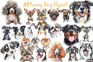 Watercolor Funny Dog Clipart Bundle, an Illustration by DreamCafeArt