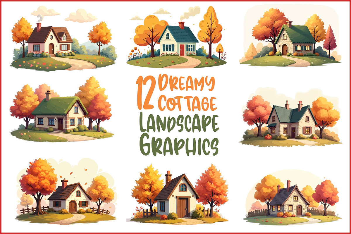 Dreamy Autumn Cottage Clipart Bundle, an Illustration by BIPLOB EXPERT (Photo 1 of 13)
