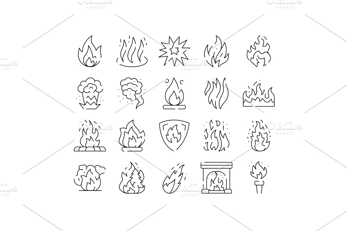Fire and flame vector outline icons, an Object Illustration by pikepicture
