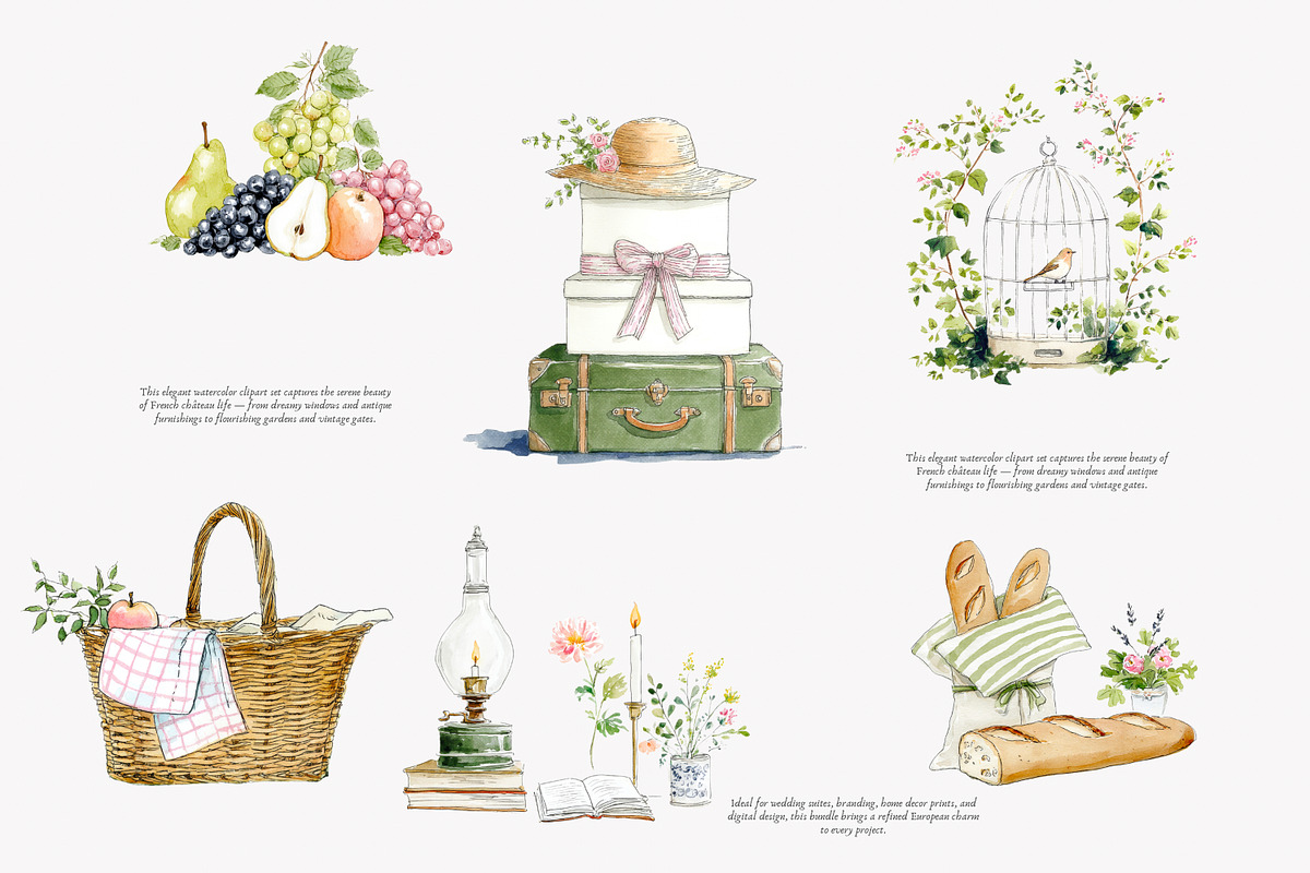 French Château watercolor clipart, a Decorative Illustration by Patishop Art (Photo 4 of 10)