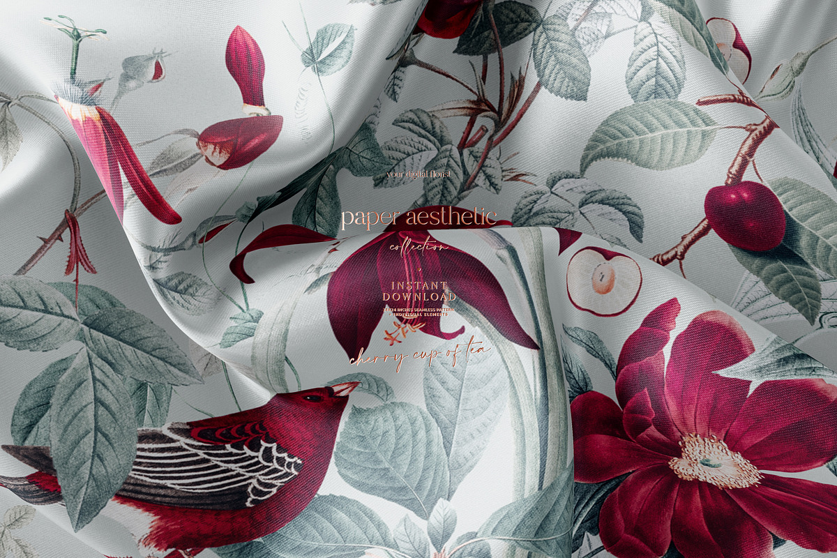 Cherry Rose Sage Floral Pattern, a Pattern Graphic by paper aesthetic (Photo 9 of 9)