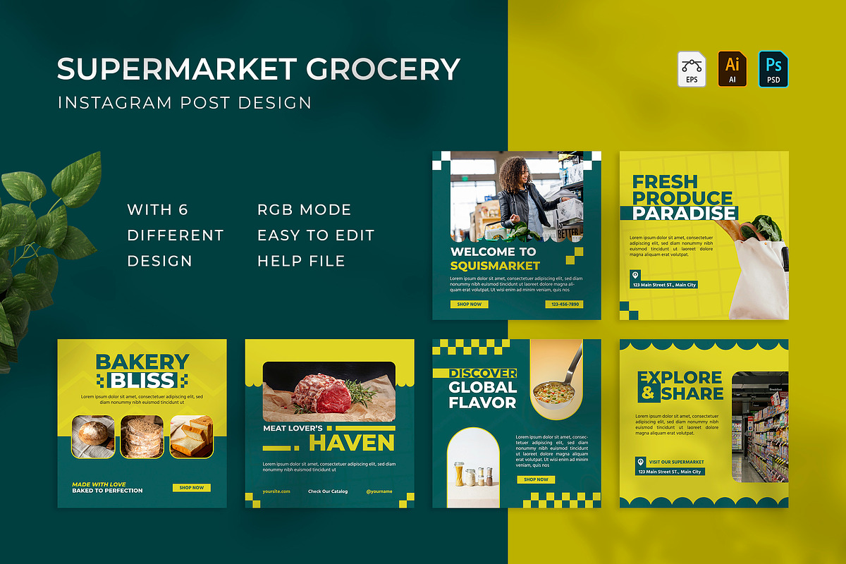 Supermarket Grocery - Instagram Post, a Social Media Template by VUNIRA