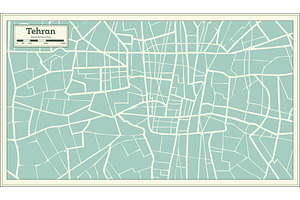 Tehran Iran Map In Retro Style.