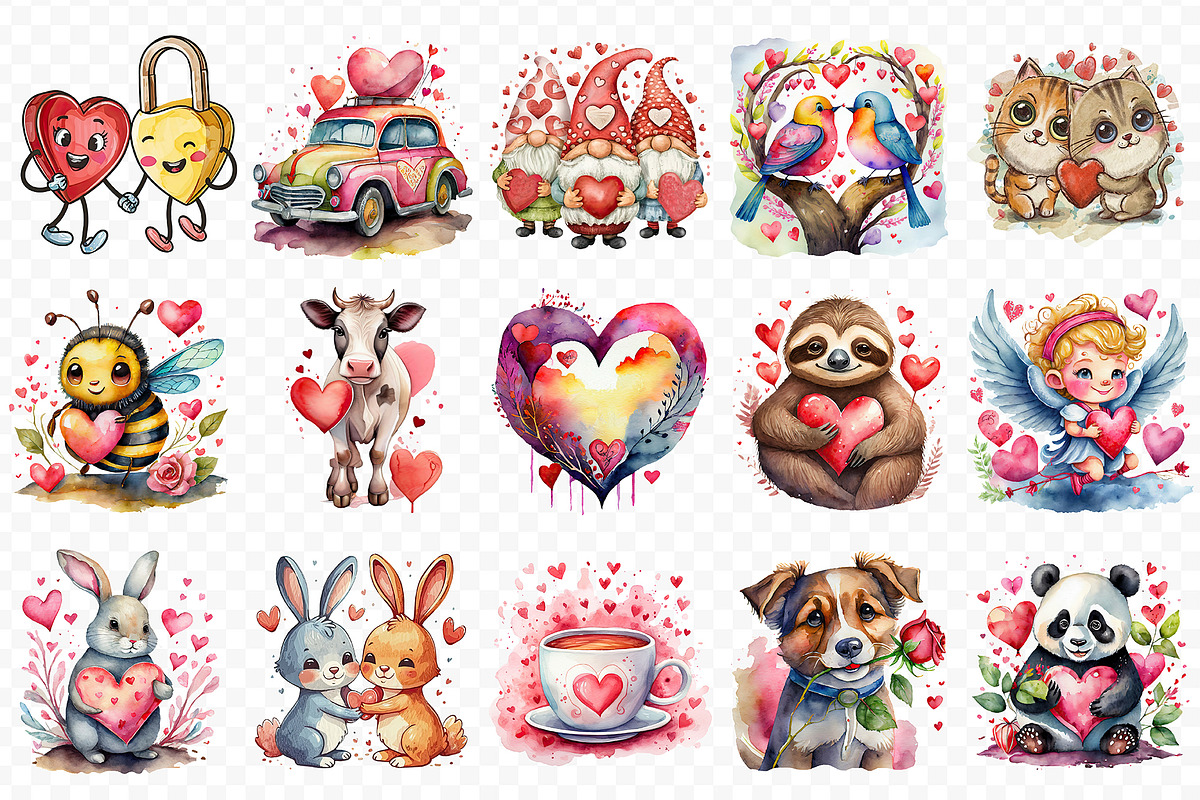 Valentine's Day Clipart Bundle PNG, an Illustration by CraftlabSVG (Photo 2 of 15)