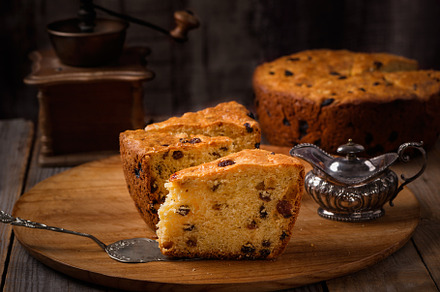 Slices of home made cake with raisin featuring bake, baked, and bakery