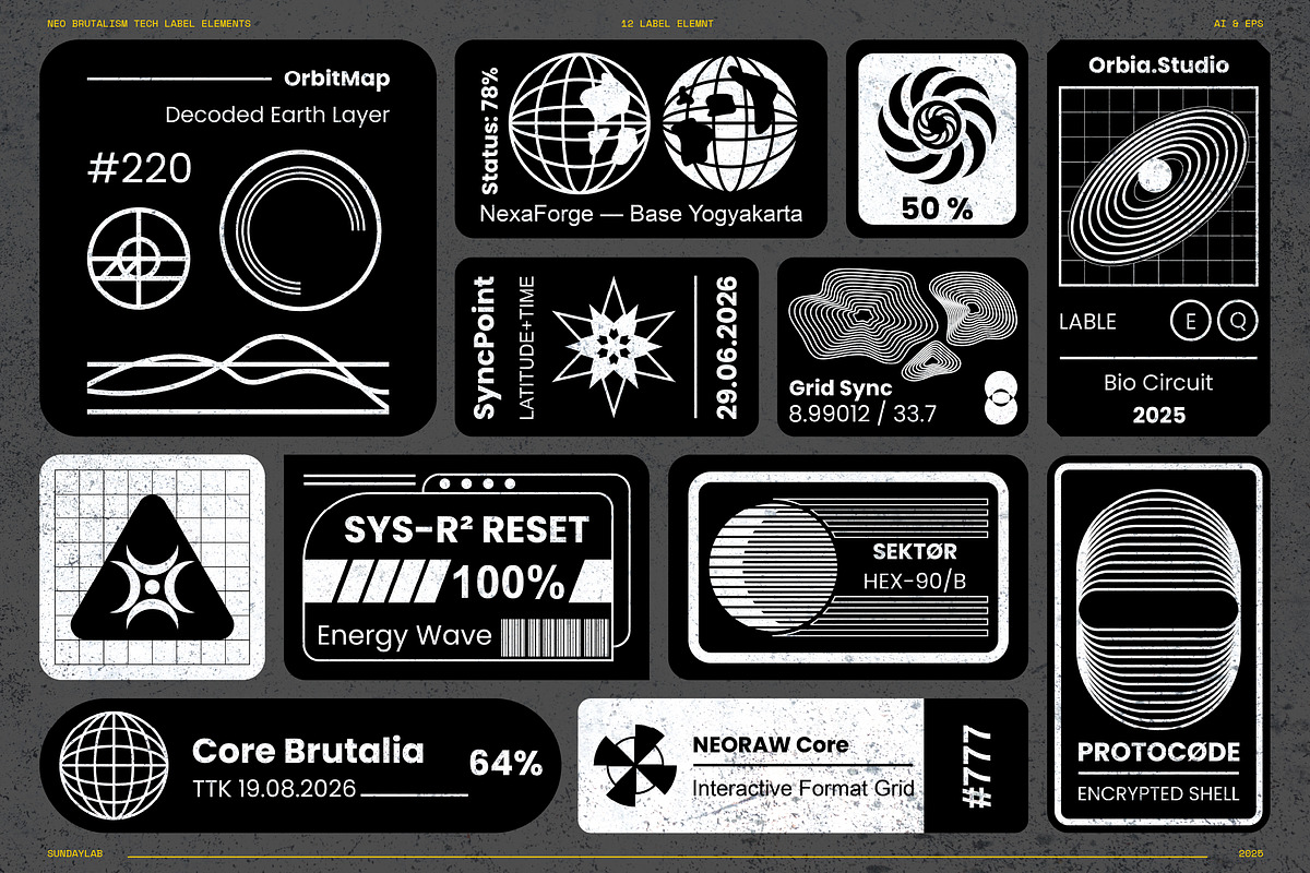 Neo Brutalism Tech Label Elements, an Object Graphic by Sundaylab (Photo 1 of 3)