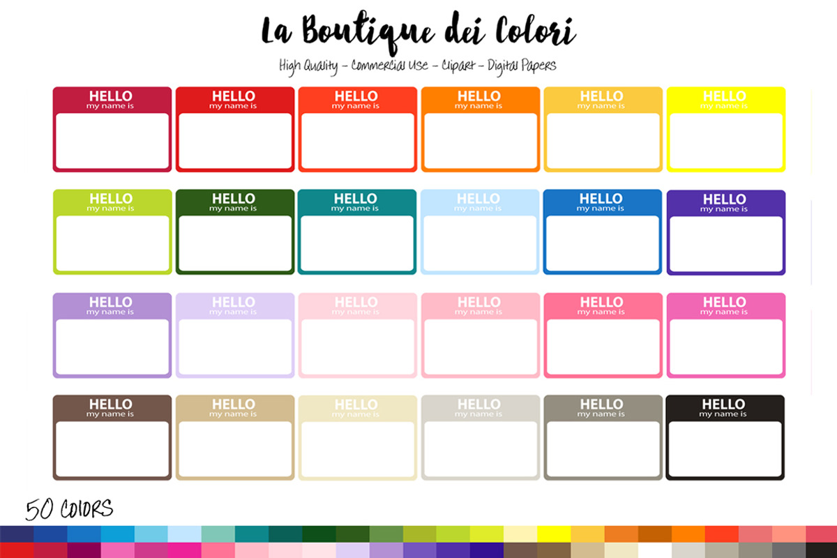 50 Hello My Name Is Name tag Clipart, an Education Illustration by La Boutique dei Colori