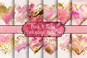 Pink And Gold Valentine Hearts