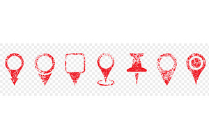 Red Location Pin Grunge Icon Set, an Object Illustration by Vector Creator