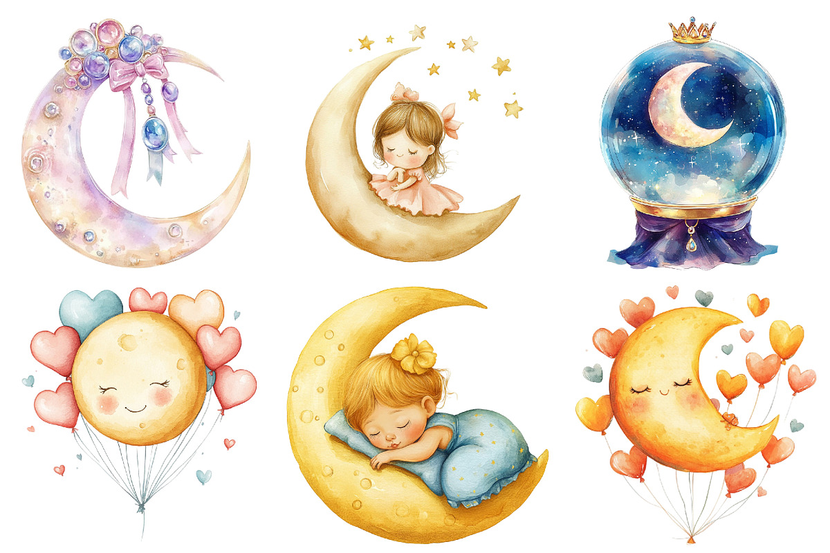 Watercolor Baby Dreamy Princess Moon, an Illustration by Watercolor design (Photo 4 of 4)