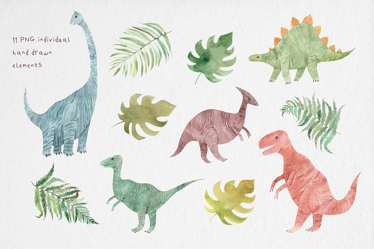 Watercolor Dinosaurs Clipart, an Illustration by MilanaDesignShop (Photo 2 of 5)