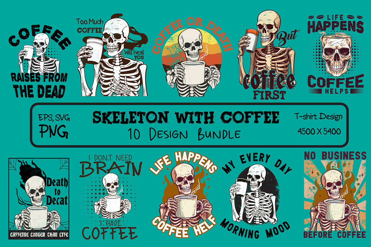 Skeleton With Coffee T-shirt Design, a Food Illustration by DesignByShahadat (Photo 3 of 3)