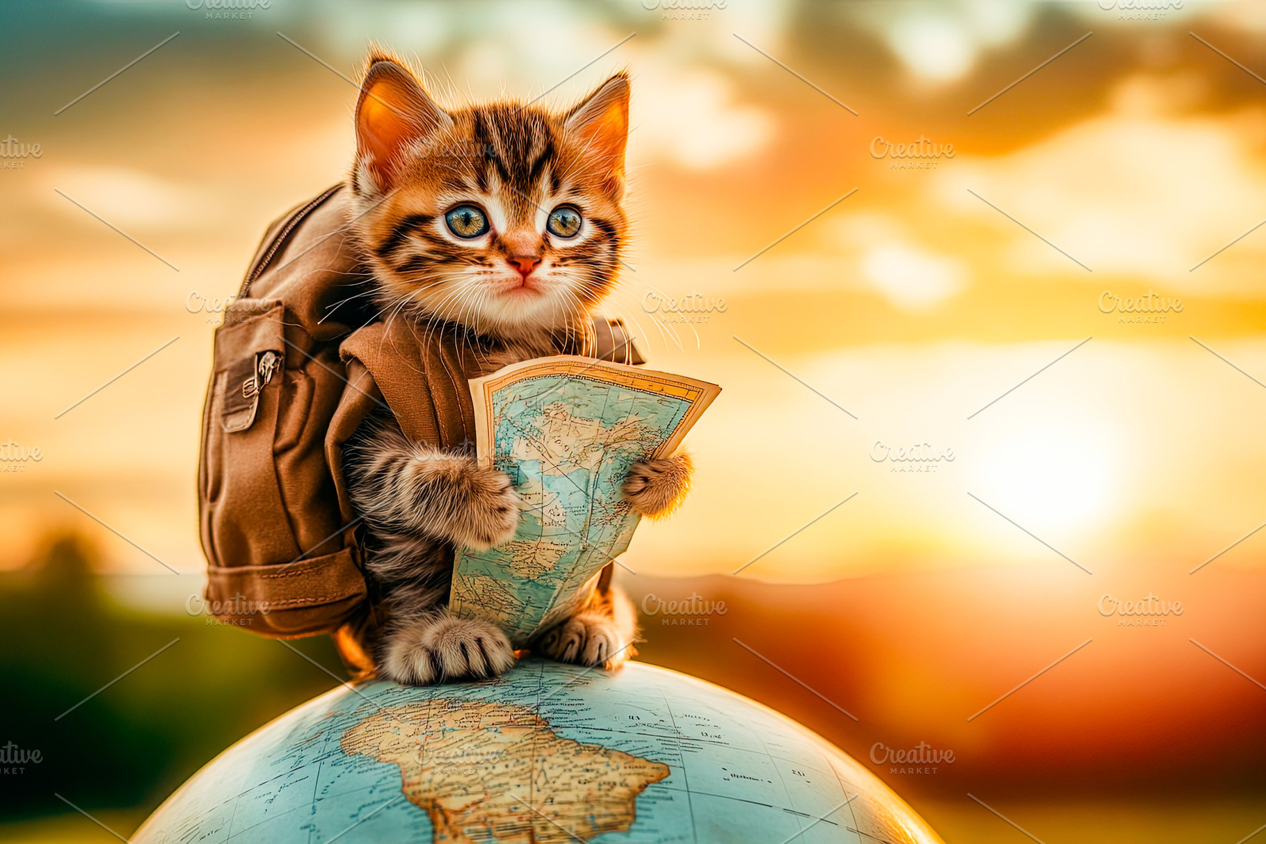 Adventurous Kitten with Map on Globe, an Animal Photo by Ales Munt