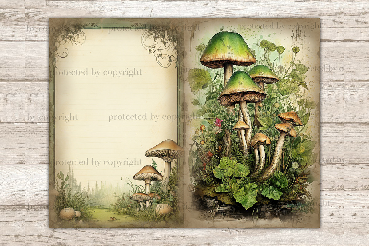 Mushrooms Junk Journal Pages, a Seasonal Illustration by GlamArtZhanna (Photo 4 of 9)