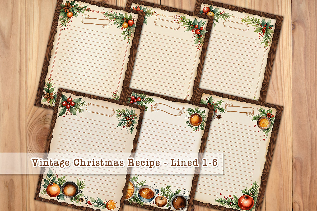 Vintage Christmas Recipe Pages Set, a Stationery Template by V Design Creator (Photo 6 of 9)