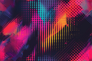 Seamless vibrant abstract halftone glitch background featuring a mix of bright, a Background Graphic by Textures & Backgrounds
