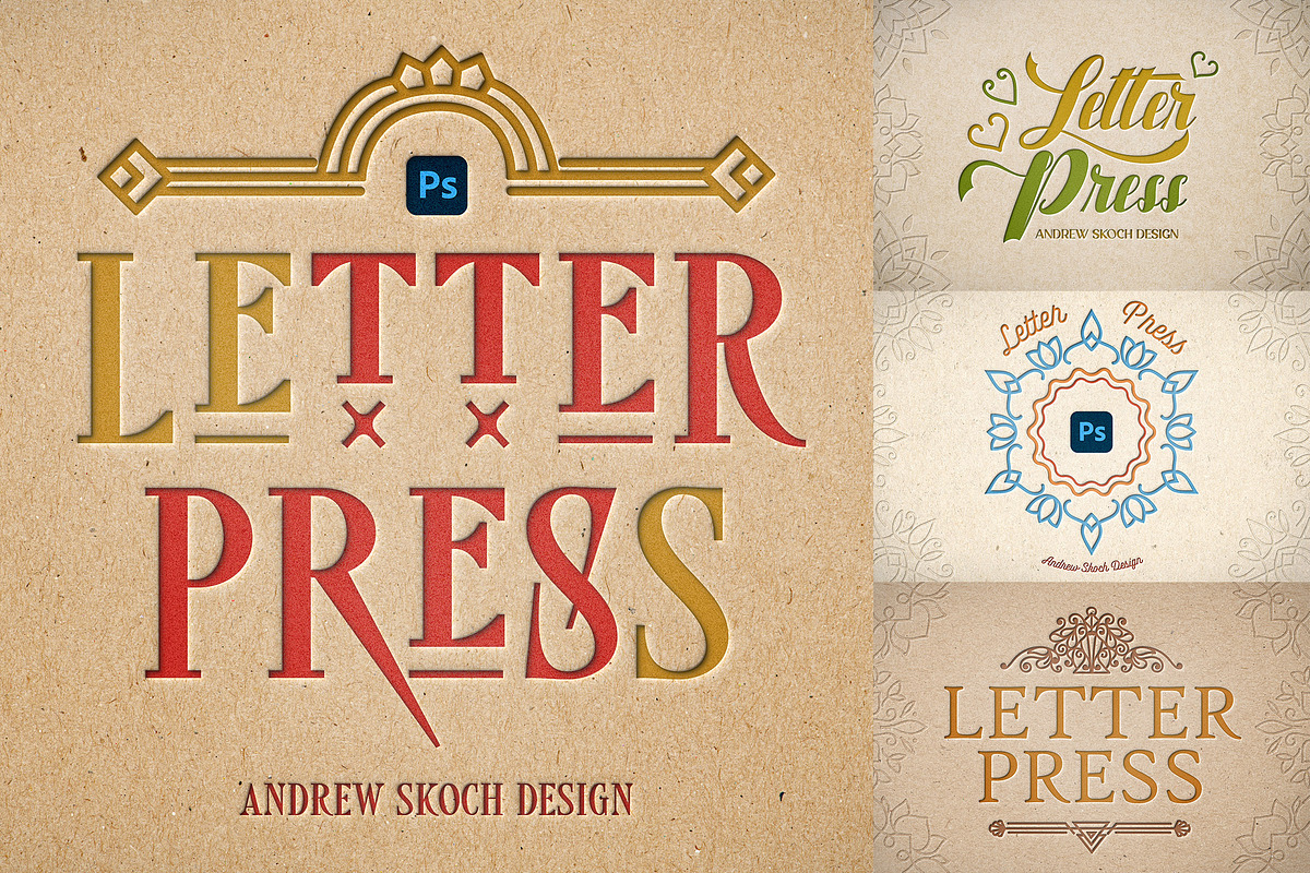 Letter Press Text & Logo Effect, a Mockup by Andrew Skoch Design (Photo 1 of 7)
