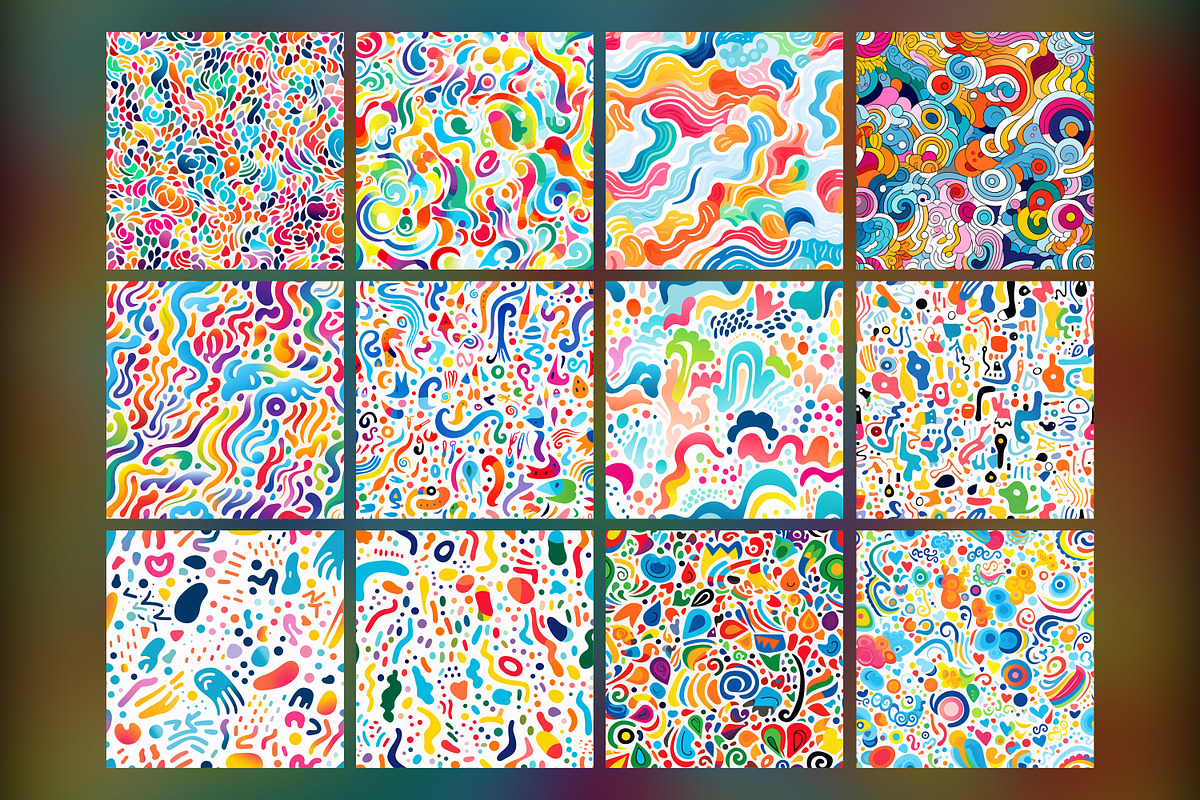 Rainbow Doodles Seamless Pattern, a Pattern Graphic by Forhadx5