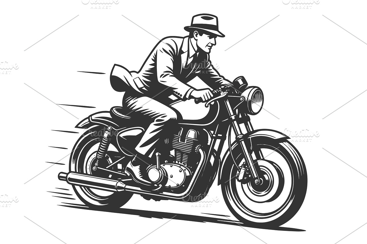 Businessman Riding Motorcycle Speed, a Transportation Illustration by AlexArt