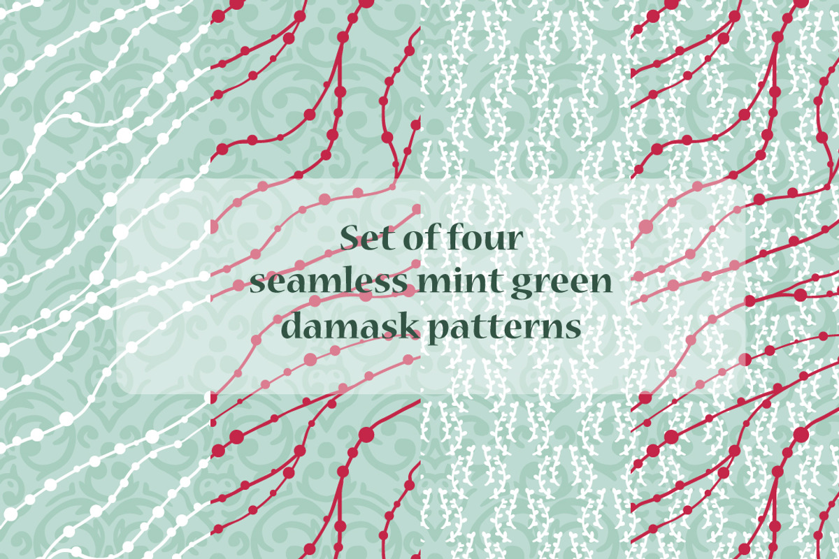 Seamless mint green damask patterns, a Pattern Graphic by Alenarozova (Photo 1 of 5)