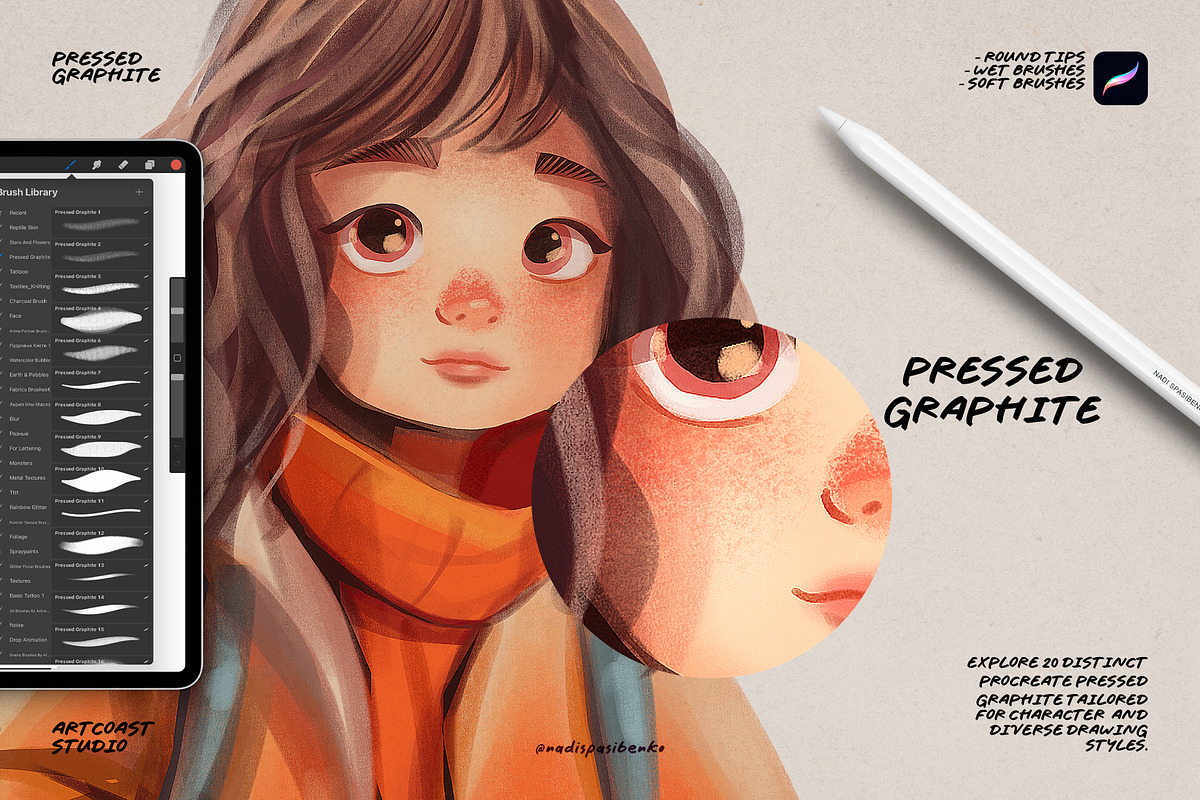 Procreate Pressed Graphite Brushes, a Brush Add-On by Spasibenko Art (Photo 3 of 5)