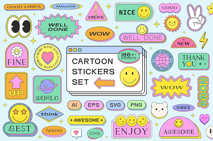 CARTOON STICKERS SET Y2K DESIGN