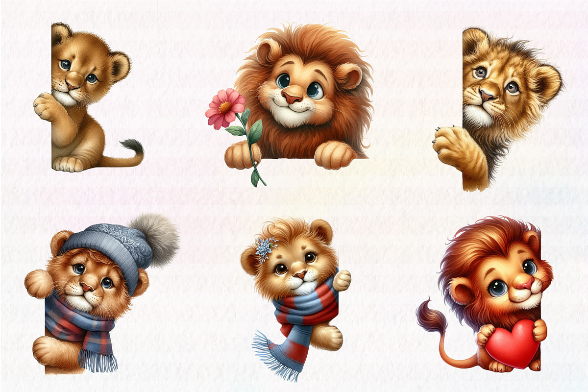 Cute Lion Peeking Around Corner, an Illustration by CreationArt (Photo 2 of 6)