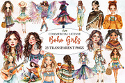 Watercolor Boho Girls Clipart, an Illustration by Designworld (Thumbnail 1 of 6)