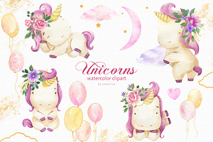 Unicorns Watercolor Clipart