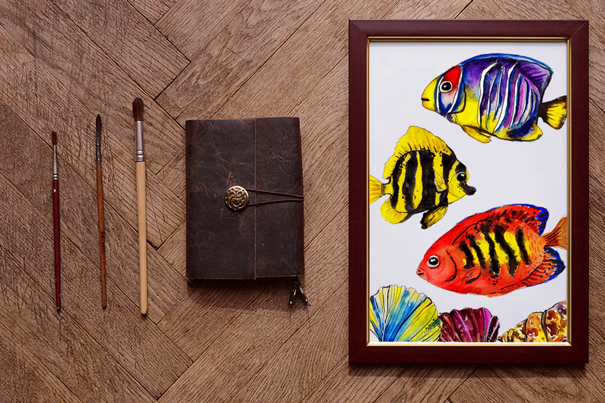 set of watercolor fish and shells, an Animal Illustration by art_mouse (Photo 6 of 7)