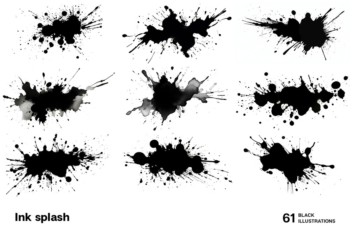 Black ink splash. 61 images, a Decorative Illustration by Handmadefont (Photo 10 of 13)