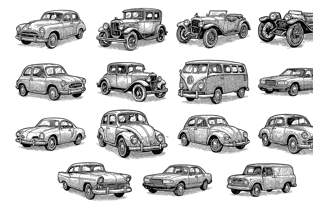 Vintage Car Collection, an Object Graphic by nikagraphic