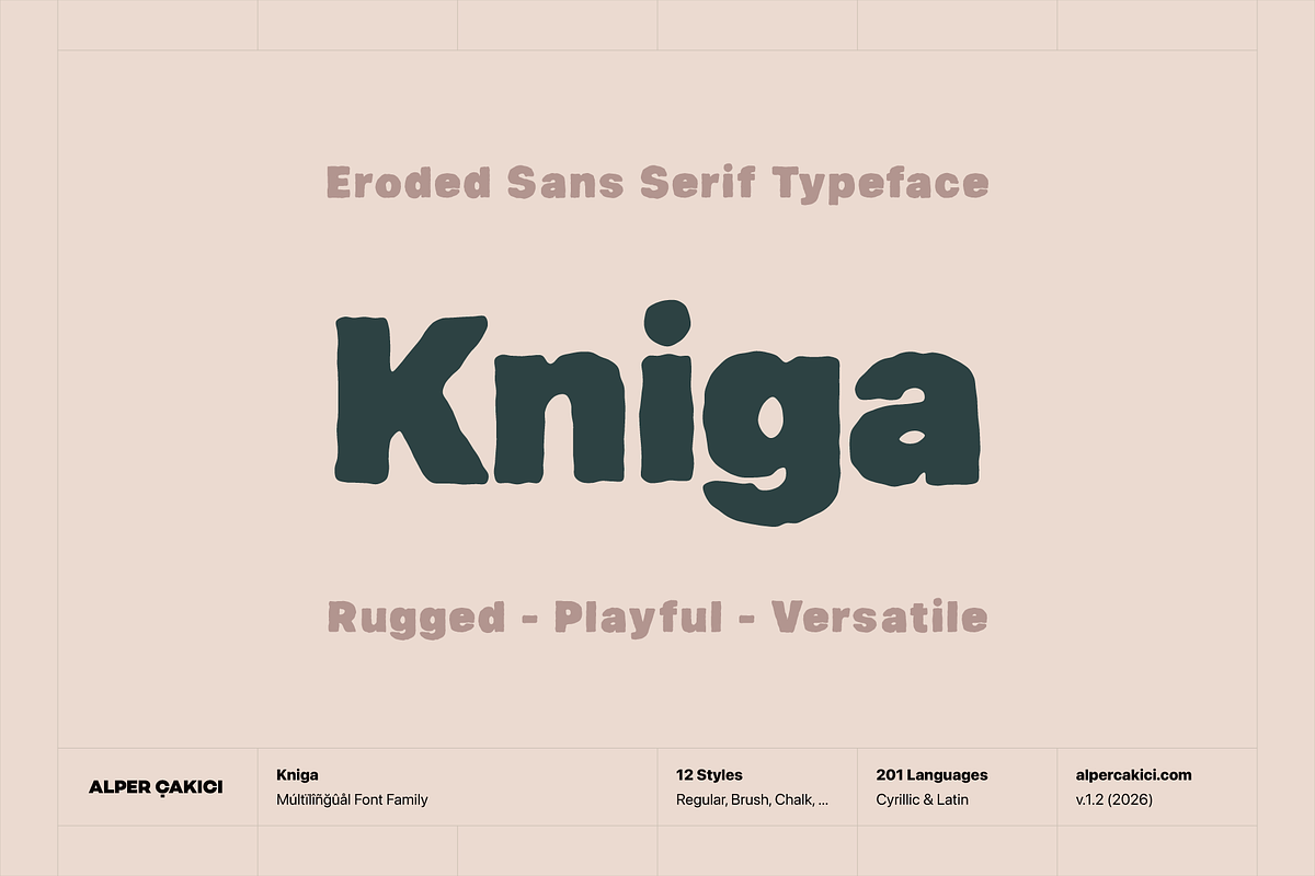 Kniga - Rugged Eroded Typeface, a Sans Serif Font by alpercakici (Photo 1 of 19)
