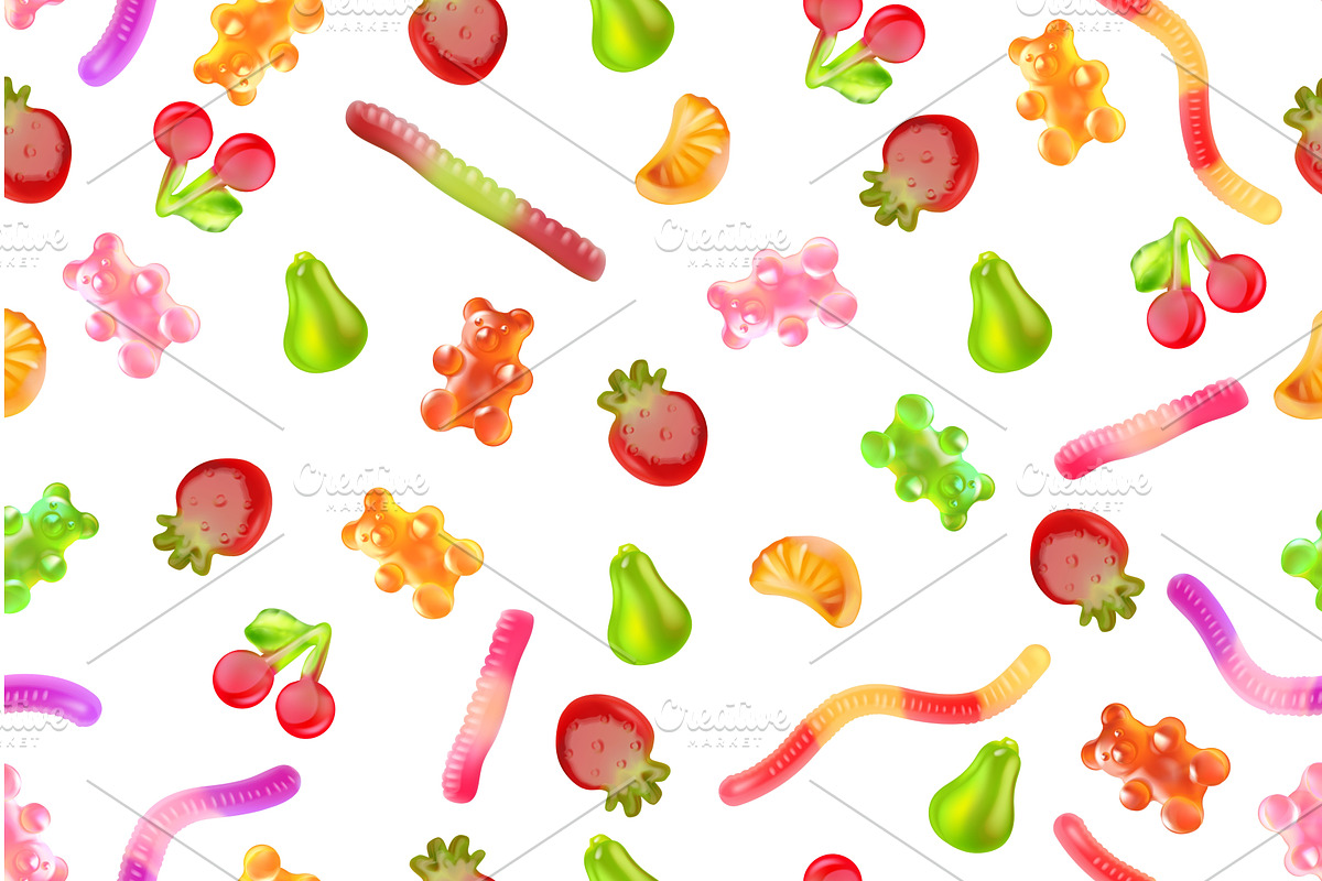 Jelly candy pattern. Realistic gummy, a Food Illustration by Stock-Smart-Start