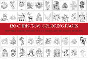 120 Christmas Coloring Pages, a Decorative Illustration by Daffodil Dream Studio