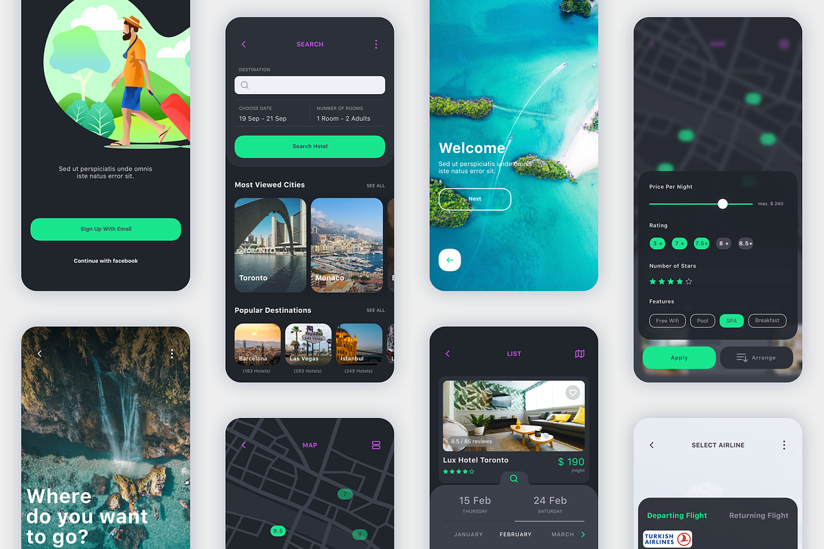 Vesta Dark Travel Booking App UI Kit, an UI Kit Template by uicube (Photo 4 of 6)