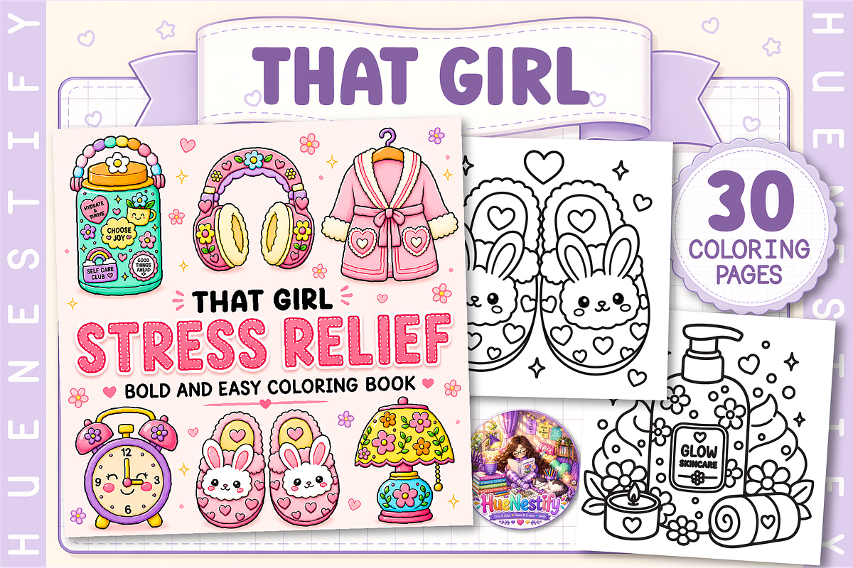 Girl Stress Relief Coloring Book, a Decorative Illustration by HueNestify (Photo 1 of 4)