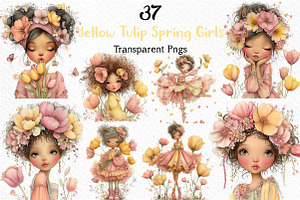 Yellow Tulip Spring Girls Clipart, an Illustration by Craft Nest