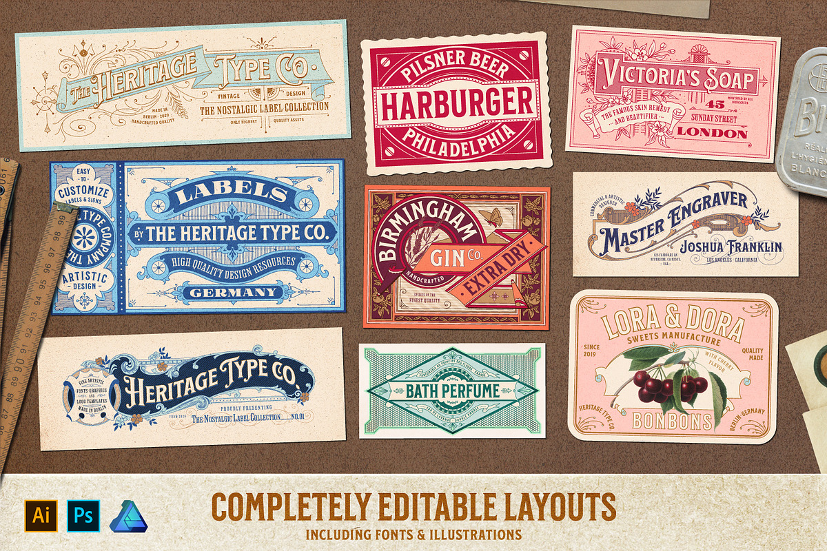 Nostalgic Font and Label Collection, a Graphic by Heritage Type Co. (Photo 3 of 14)