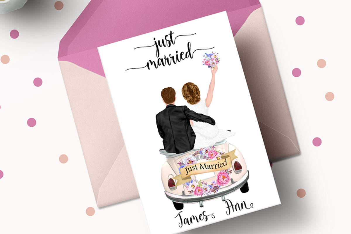 Bride and Groom clipart Wedding car, an Illustration by LeCoqDesign