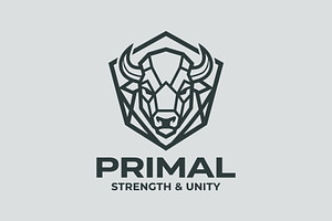 Primal Bull Mascot Cartoon Logo