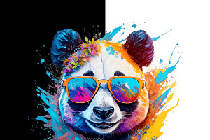 Colorful Panda Wearing Sunglasses.