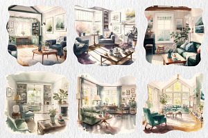 Watercolor Living Room Clipart