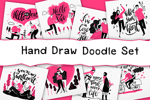 Hand Draw Couples in Love Doodle Set