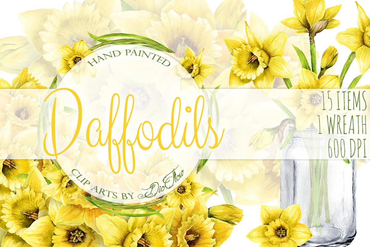 Daffodils Watercolor Clip Art, a Decorative Illustration by DioFlow (Photo 1 of 4)