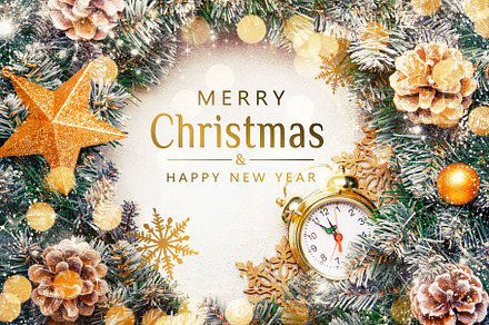 Merry Christmas and Happy New Year background with text. Green s, a Holiday Photo by 5PH