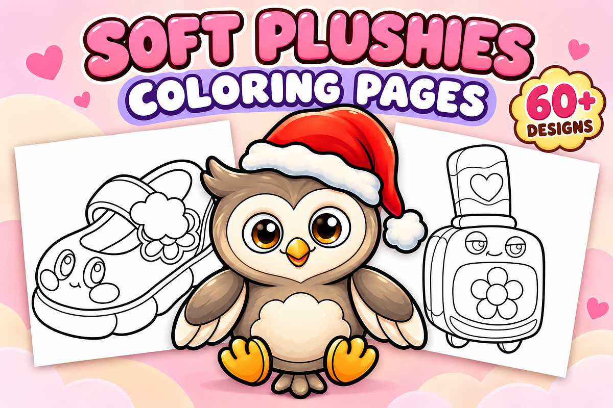 Soft Plushies Coloring Pages Vol. 3, an Object Illustration by Inkivelle Studio (Photo 1 of 3)