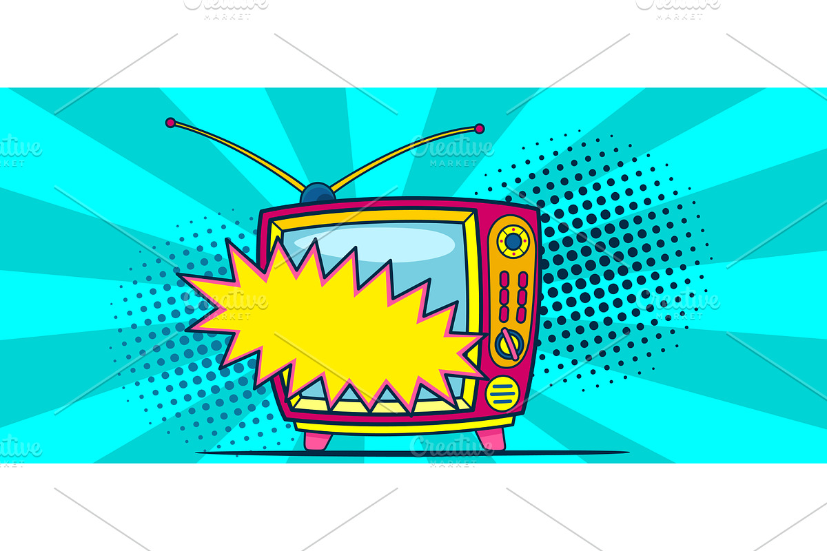 Comic retro tv on halftone and, an Object Illustration by Things for designers